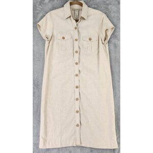 Easy Spirit Dress Womens Size 1 Beige Short Sleeve Button Front Linen Pockets